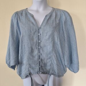 Sanctuary 100% Linen Top Blouse Blue Size Large Casual Quiet Luxury Workwear